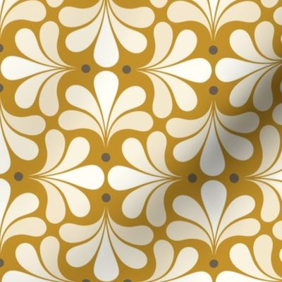 In Bloom Art Deco Geometric Floral- Classic Minimalist Flowers- Neutral Mid Century Modern Wallpaper- 20s- 70s Vintage- Mustard Background- Natural- Bark Brown Petal Solids Coordinate sMini 