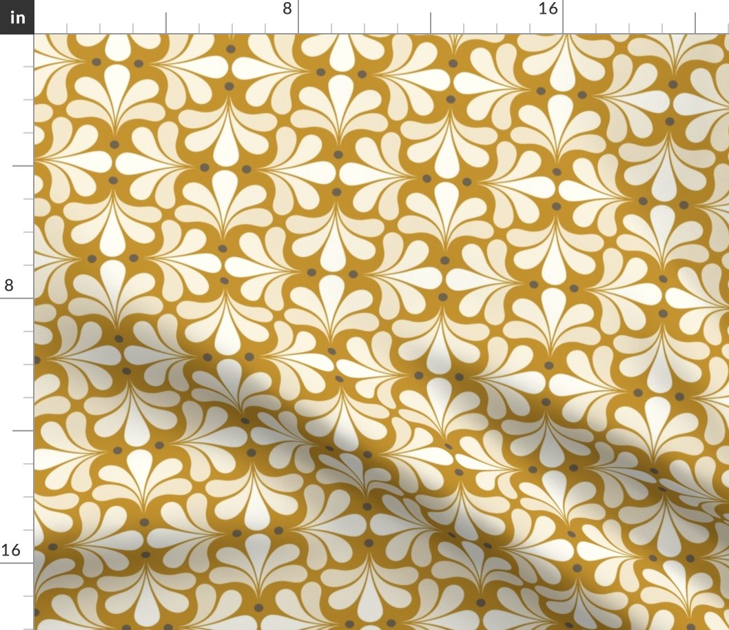 In Bloom Art Deco Geometric Floral- Classic Minimalist Flowers- Neutral Mid Century Modern Wallpaper- 20s- 70s Vintage- Mustard Background- Natural- Bark Brown Petal Solids Coordinate sMini 