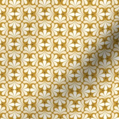 In Bloom Art Deco Geometric Floral- Classic Minimalist Flowers- Neutral Mid Century Modern Wallpaper- 20s- 70s Vintage- Mustard Background- Natural- Bark Brown Petal Solids Coordinate Earth Tones Micro 