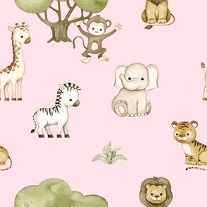 Safari Animals Nursery Baby Girl Pink