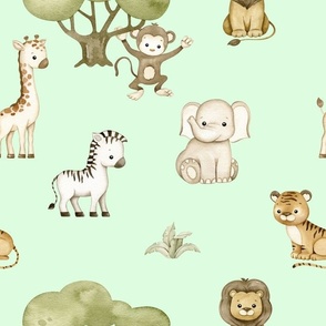 Safari Animals Baby Nursery Green 