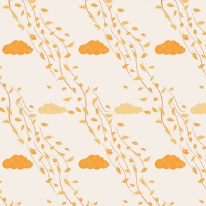 Windy Autumn yellow  flying leaves on cream / off-white - small scale