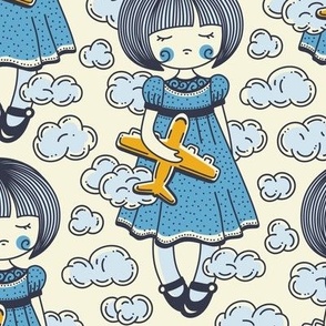 2339 Medium - girl with plane in clouds