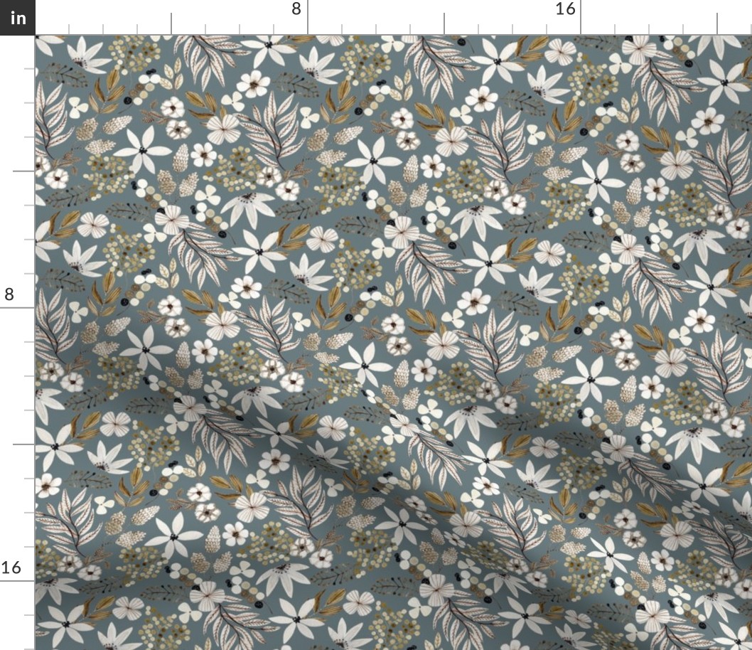Neutral Floral (slate) 6” repeat, pattern 1