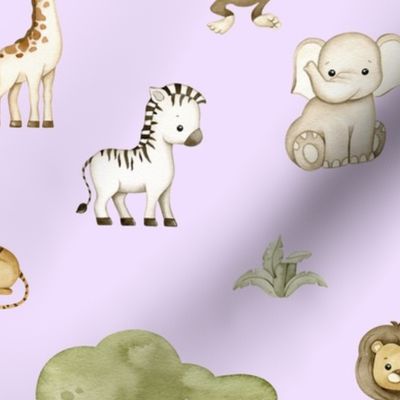 Safari Animals Nursery Baby Girl Purple 