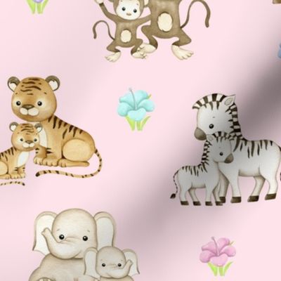 Safari Animal Babies Pink Baby Girl 
