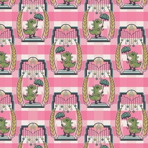 Pink Plaid Check Dinosaur