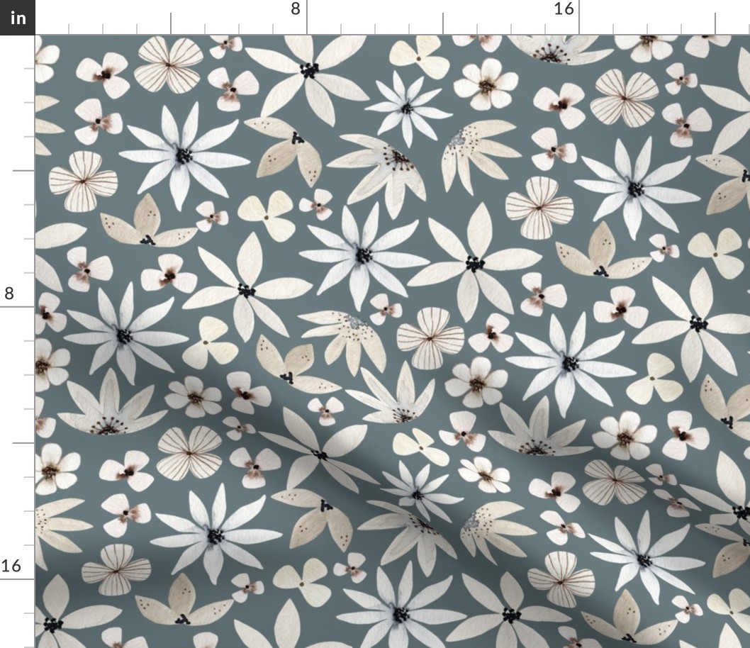 Neutral Floral (slate) 12” repeat, pattern 2