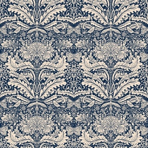 Butterflies Birds Floral  Damask ~ Blue