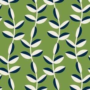Vines 4x6.25 Navy and Ivory on Green Small Scale