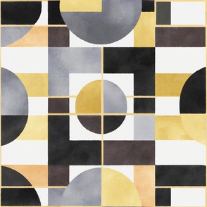 1920s Bauhaus Watercolor Geometric - Gold