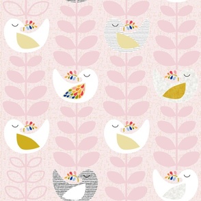large_Peace dove- Mid-century design- Easter, Thanks Giving, Christmas- stylish Xmas Trees - The Petal Solids Coordinates Joy_cotton candy only plus mustard wings