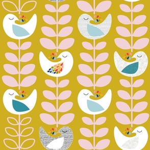 large_Peace dove- Mid-century design- Easter, Thanks Giving, Christmas- stylish Xmas Trees - The Petal Solids Coordinates Joy_cotton candy over mustard plain