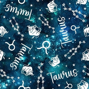 Large Scale Taurus Zodiac Signs on Teal Galaxy