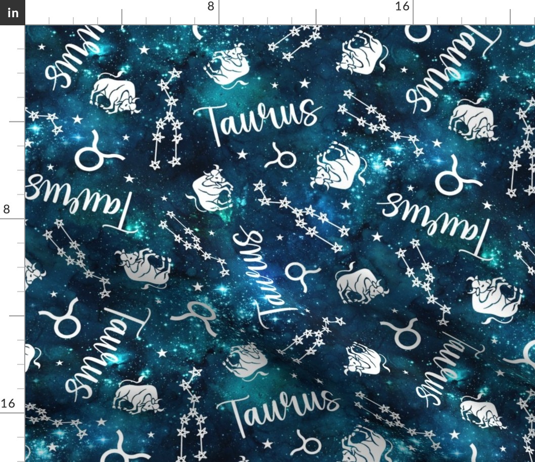 Large Scale Taurus Zodiac Signs on Teal Galaxy