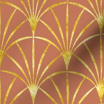 Art Deco gold thin fans terracotta Wallpaper