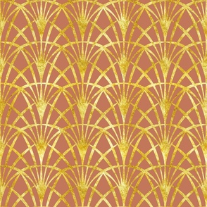 Art Deco terracotta gold lace thin fans Wallpaper