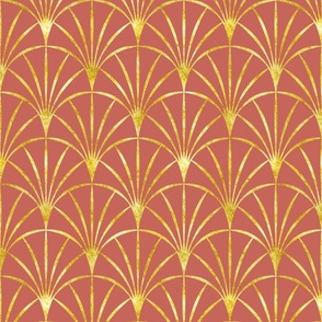 Art Deco gold thin fans raspberry blush coral Wallpaper