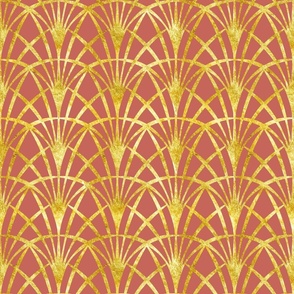 Art Deco raspberry blush coral gold lace thin fans Wallpaper