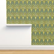 Art Deco sage green gold thin arcades Wallpaper