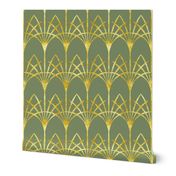 Art Deco sage green gold thin arcades Wallpaper