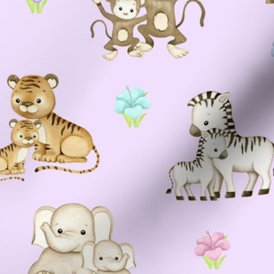 Safari Animal Babies Nursery Baby Girl Purple