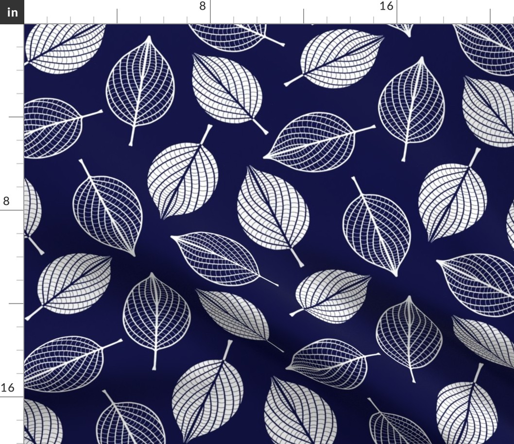 Coffee Leaves // White on Navy Background
