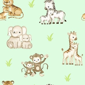 Safari Animal Babies Baby Nursery Green
