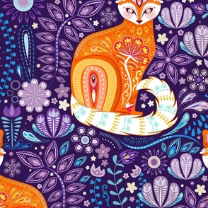 Maximalist Cats Ginger on Purples and Blues - XL