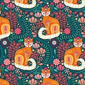 Maximalist Cats Ginger on Teal - Large