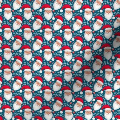 Santa Claus fabric  ho ho ho - blue tiny scale