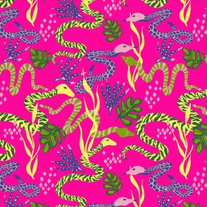 Snakes - snakes in jungle_pink-green_large-scale