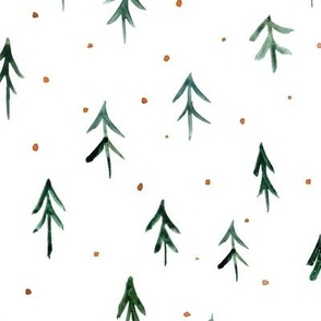 scandi xmas - watercolor christmas trees with orange polka dots - winter minimal vibes a499-3
