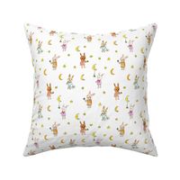 bunnies stargazers - watercolor cute rabbits with stars and moons - night sky b006-1