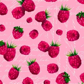 Ditsy Summer Fruit Pink Raspberry Pattern