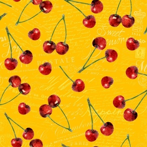 Ditsy Red Cherries Fresh Summer Fruit Pattern