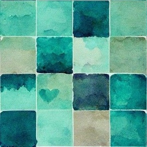 Watercolor - Teal painted squares pattern
