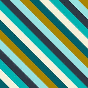 Diagonal Stripes - Blue, Teal & Gold - Medium