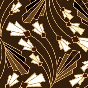 Art Deco Floral Twist  - Gold and Brown - Large Scale