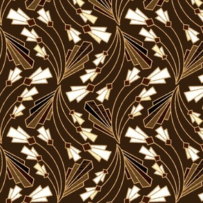 Art Deco Floral Twist  - Gold and Brown - Medium Scale