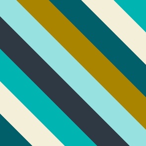 Diagonal Stripes - Blue, Teal & Gold - Large