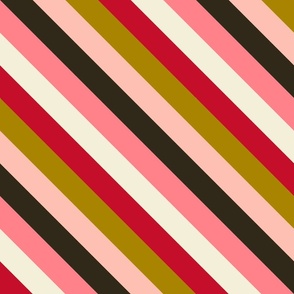 Diagonal Stripes - Red, Pink & Gold - Medium