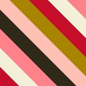 Diagonal Stripes - Red, Pink & Gold - Large