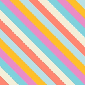 Diagonal Stripes - Pink, Blue & Yellow - Medium
