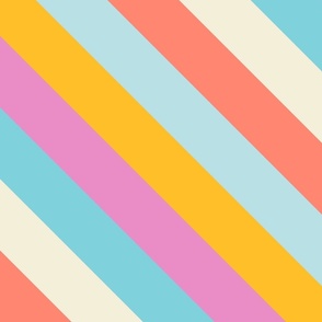 Diagonal Stripes - Pink, Blue & Yellow - Large