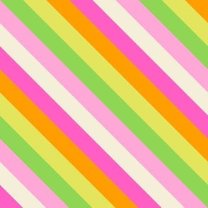Diagonal Stripes - Green, Pink & Orange - Medium