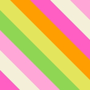 Diagonal Stripes - Green, Pink & Orange - Large