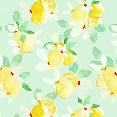 Ditsy Watercolor Lemons in Aqua 