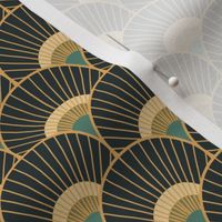 Art Deco Peacock Feather Fan Scallop teal gold charcoal 2in scale by Pippa Shaw