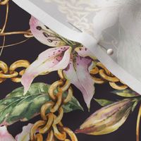 White Lilies and Gold Chains on Black